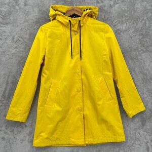Banana Republic Nylon Rain Jacket Yellow Satin Twill Hooded Snap Front